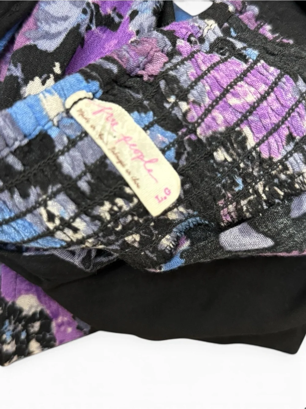 Vintage FREE PEOPLE Floral Midnight  Peplum Cut-Out Crisscross Back Tank Size L